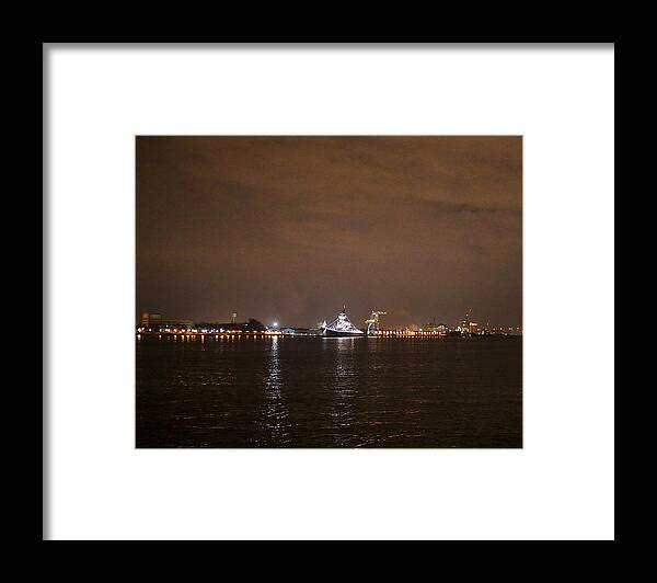 Richard Reeve Framed Print featuring the photograph USS New Jersey at Night by Richard Reeve