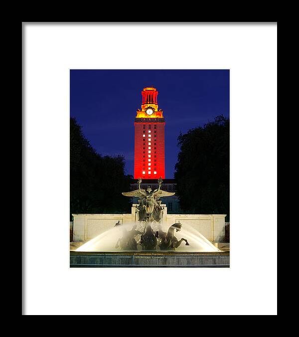 Ut Austin Framed Print featuring the photograph UT Austin Tower Orange by Lisa Spencer