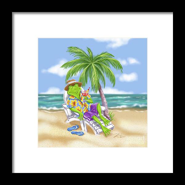 Frogs Framed Print featuring the mixed media Vacation Relaxing Frog by Shari Warren