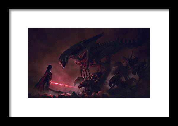 Star Wars Framed Print featuring the digital art Vader vs aliens 4 by Exar Kun
