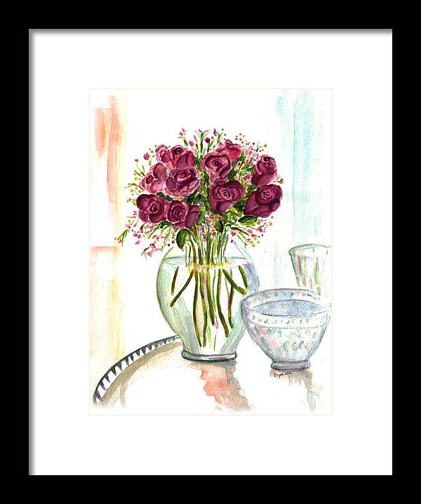 Roses Framed Print featuring the painting Valentines Crystal Rose by Clara Sue Beym