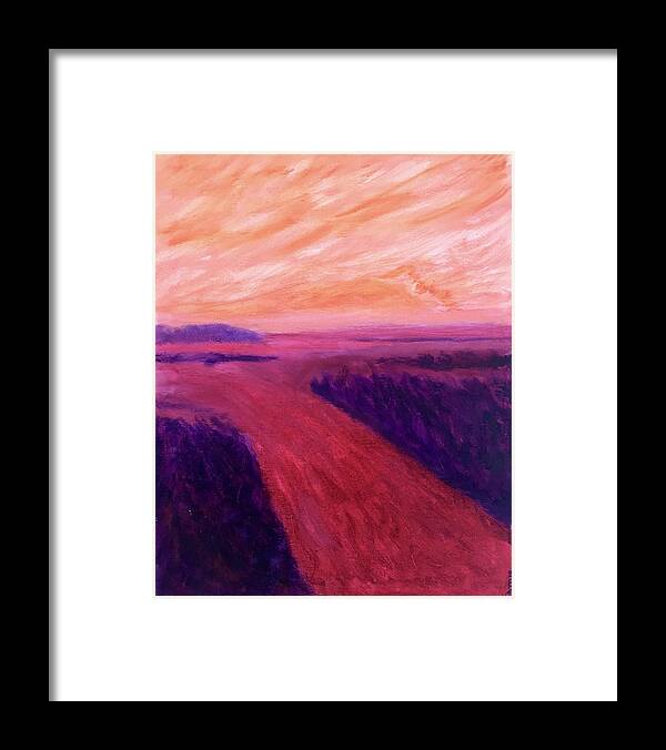 Rivers Water Orange Purple Magenta Wine Skies Framed Print featuring the painting Vanishing by Suzanne Udell Levinger