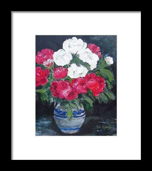 Acrylic Knife Painting Framed Print featuring the painting Vase of peonies by Paula Pagliughi