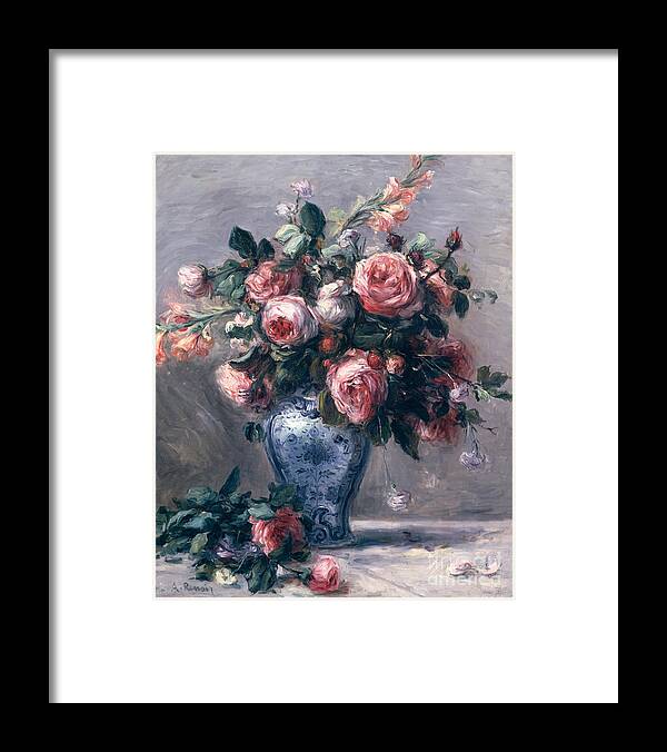 Pierre Auguste Renoir Framed Print featuring the painting Vase of Roses by Pierre Auguste Renoir