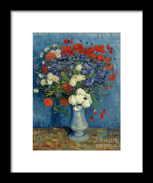 Still Framed Print featuring the painting Vase with Cornflowers and Poppies by Vincent Van Gogh