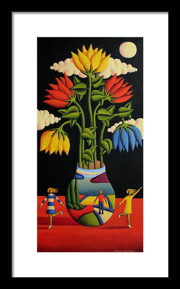 Flowers Framed Print featuring the painting Vase With Flowers And Figures by Alan Kenny