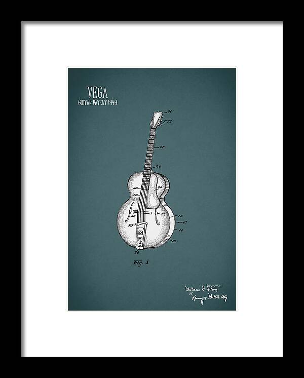 Guitar Patent Framed Print featuring the photograph Vega Guitar Patent 1949 by Mark Rogan