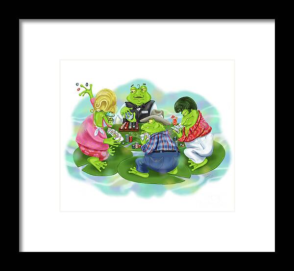 Frogs Framed Print featuring the mixed media Vegas Frogs Playing Poker by Shari Warren