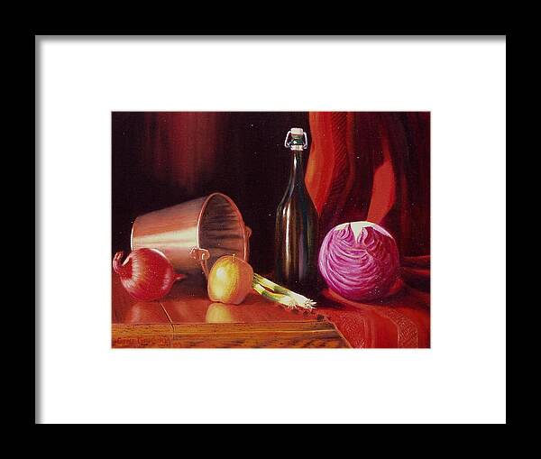 Still Life Framed Print featuring the painting Veggie bucket. by Gene Gregory