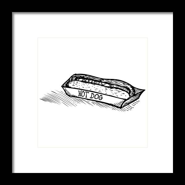 Drawing Framed Print featuring the drawing Veggie Hot Dog by Karl Addison