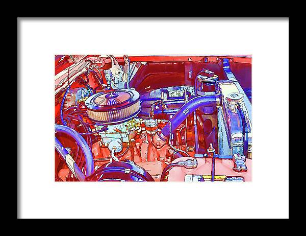 Vehicle Engine Close Up Framed Print featuring the painting Vehicle engine close up by Jeelan Clark