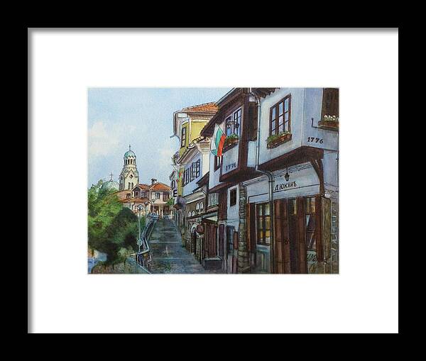 Christianity Framed Print featuring the painting Veliko Tarnovo- Nativity of the Mother of God Cathedral by Henrieta Maneva