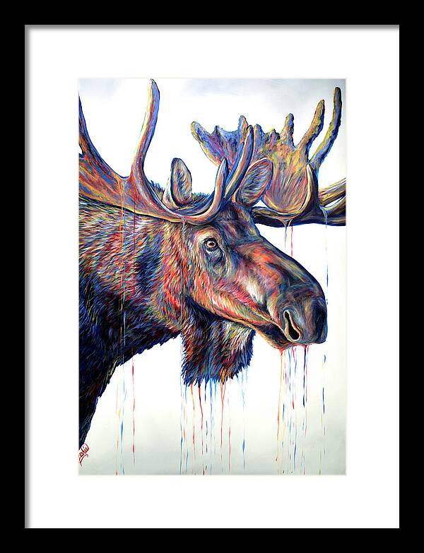 Moose Framed Print featuring the painting Velvet Moose by Teshia Art