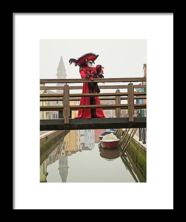  Framed Print featuring the photograph Venetian Lady on Bridge in Burano by Cheryl Strahl