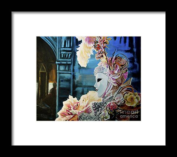 Venetian Mask Framed Print featuring the painting Venetian Mask 6 by Elaine Berger