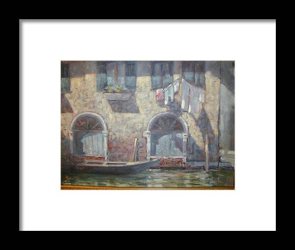 Venitian Scene. Framed Print featuring the painting Venice canal by Bart DeCeglie