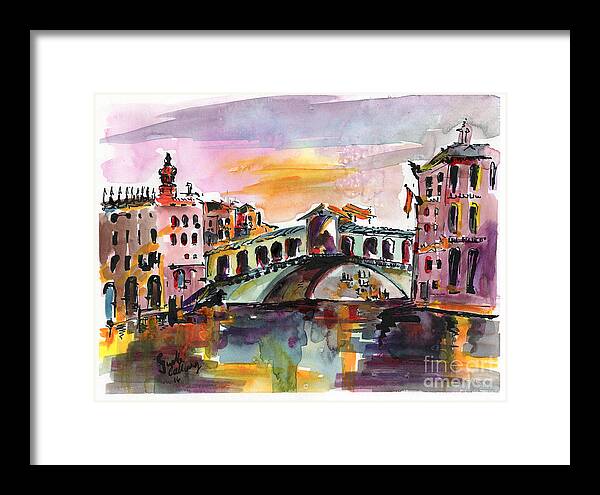 Venice Framed Print featuring the painting Venice Italy Silence Rialto Bridge by Ginette Callaway