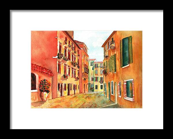Sharon Mick Framed Print featuring the painting Venice Italy Street by Sharon Mick
