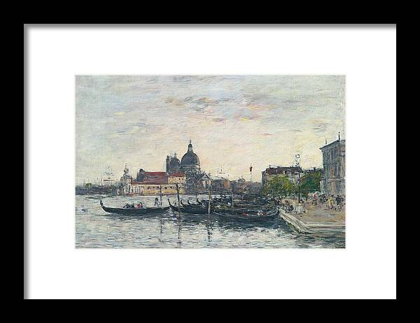 Venice Framed Print featuring the painting Venice, the Mole at the Entrance to the Grand Canal and the Salute, Evening by Eugene Louis Boudin