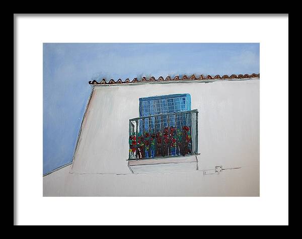 Village Framed Print featuring the painting Ventana by Roger Cummiskey