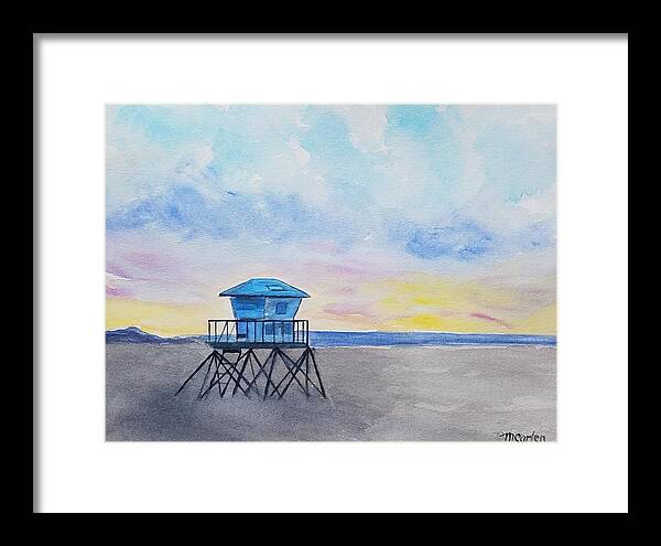 Lifeguard Tower Framed Print featuring the painting Ventura Beach Sunset by M Carlen