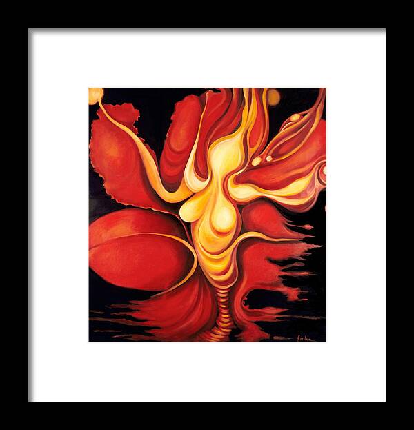 Surreal Flaming Floral Framed Print featuring the painting Venus Rising 2012 by Jordana Sands