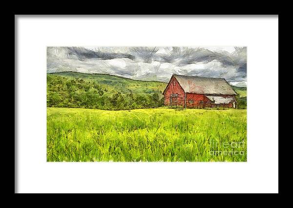Pencil Framed Print featuring the photograph Vermont Farm Landscape Pencil by Edward Fielding