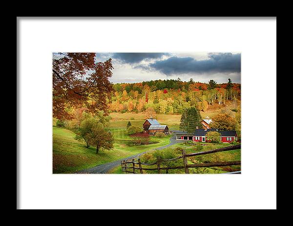 Sleepy Hollow Farm Framed Print featuring the photograph Vermont Sleepy Hollow in fall foliage by Jeff Folger