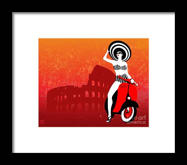 Vespa Framed Print featuring the painting Vespa Girl by Sassan Filsoof
