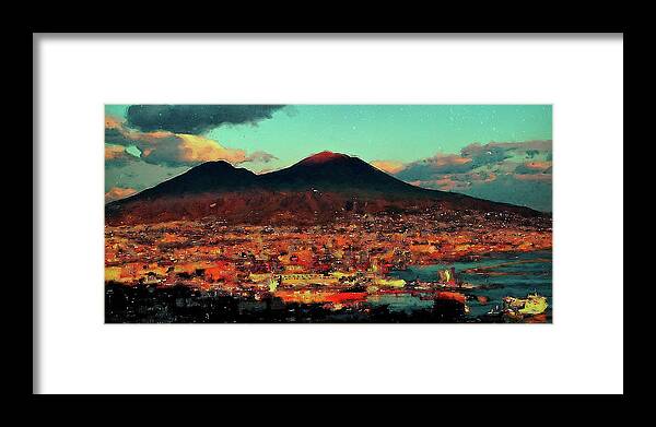 Gulf Of Naples Framed Print featuring the painting Vesuvio, panorama from Naples - 01 by AM FineArtPrints