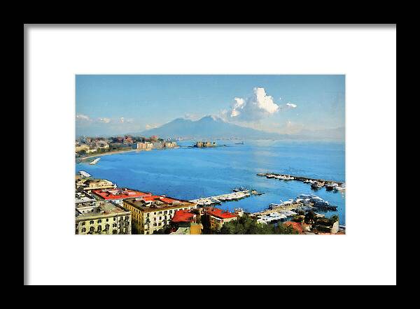 Gulf Of Naples Framed Print featuring the painting Vesuvio, panorama from Naples - 02 by AM FineArtPrints