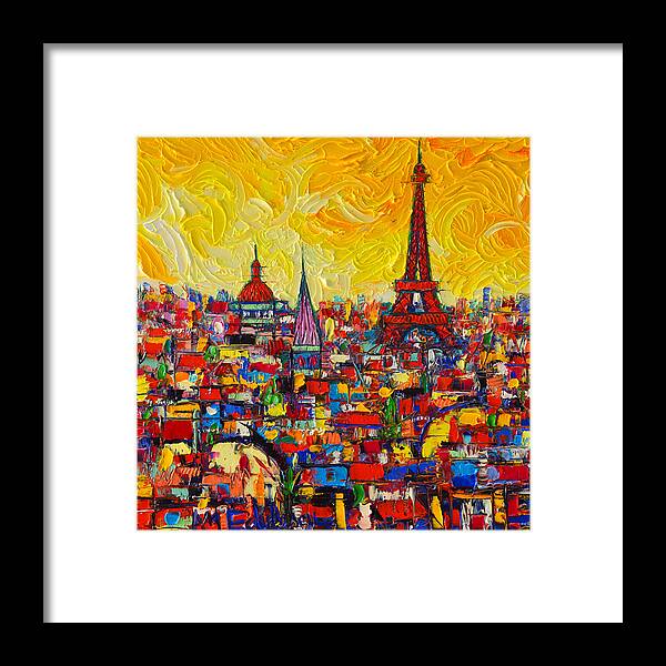 Paris Framed Print featuring the painting Vibrant Paris Abstract Cityscape Impasto Modern Impressionist Palette Knife Oil Ana Maria Edulescu by Ana Maria Edulescu