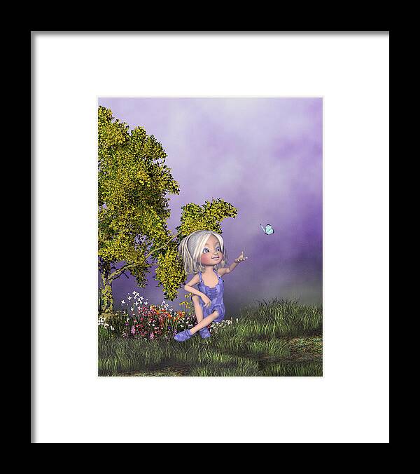 Victoria And The Butterfly Framed Print featuring the digital art Victoria and the butterfly by John Junek