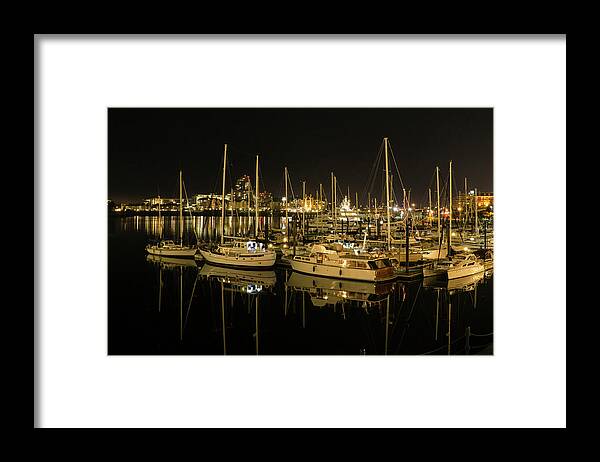 Victoria Inner Harbour Framed Print featuring the photograph Victoria Harbour at Night by Inge Riis McDonald