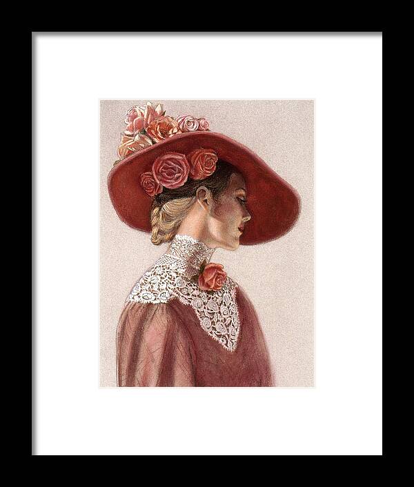 Victorian Lady Framed Print featuring the painting Victorian Lady in a Rose Hat by Sue Halstenberg