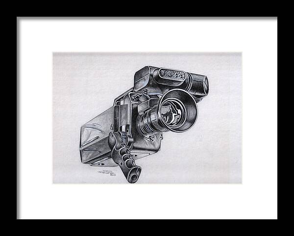 Black And White Framed Print featuring the painting Video Camera, Vintage by Dale Turner