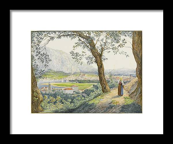 Jacob Alt Frankfurt Am Main 1789 - 1872 Vienna A View Of The Lake And Town Of Como Framed Print featuring the painting Vienna A View Of The Lake And Town Of Como by MotionAge Designs