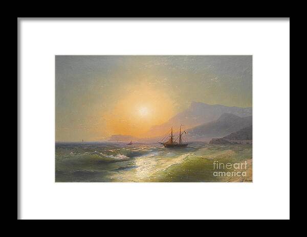 Ivan Konstantinovich Aivazovsky 1817-1900 View From Cap Martin With Monaco In The Distance. Sun Lighting Framed Print featuring the painting View From Cap Martin With Monaco In The Distance by MotionAge Designs