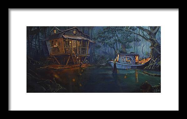 Disneyland Framed Print featuring the painting View from the Blue Bayou by John Alexopoulos