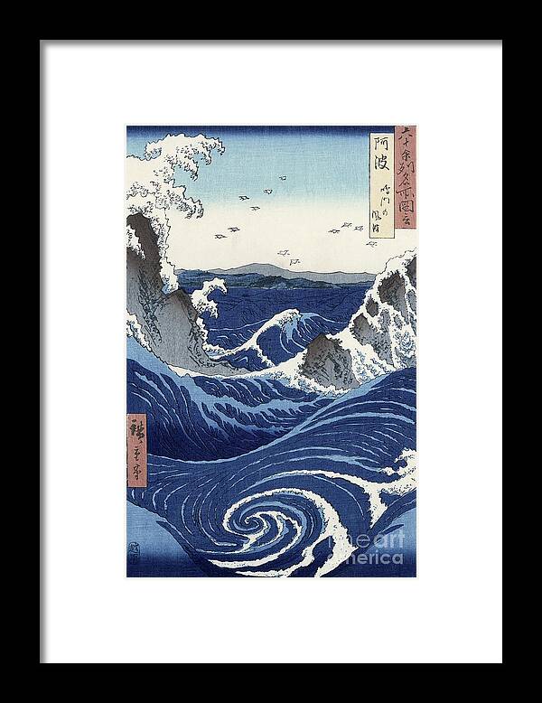 View Framed Print featuring the painting View of the Naruto whirlpools at Awa by Hiroshige