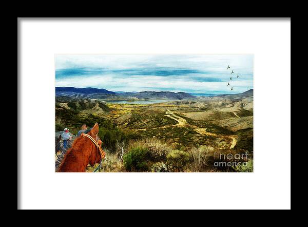 Photoshop Framed Print featuring the digital art View of Vail Lake on Horseback by Rhonda Strickland