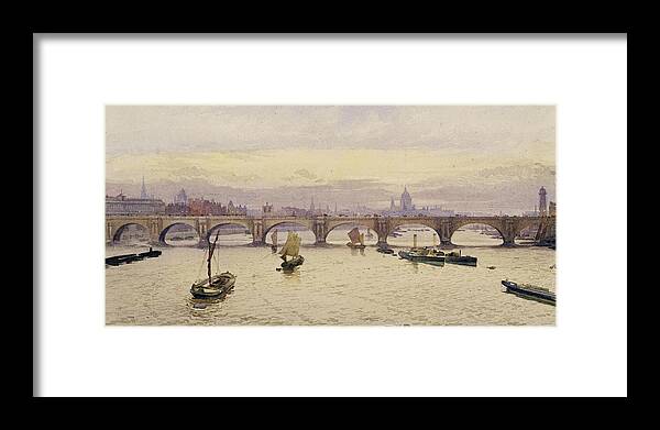 View Of Waterloo Bridge From Hungerford Bridge Framed Print featuring the painting View of Waterloo Bridge from Hungerford Bridge by John Crowther