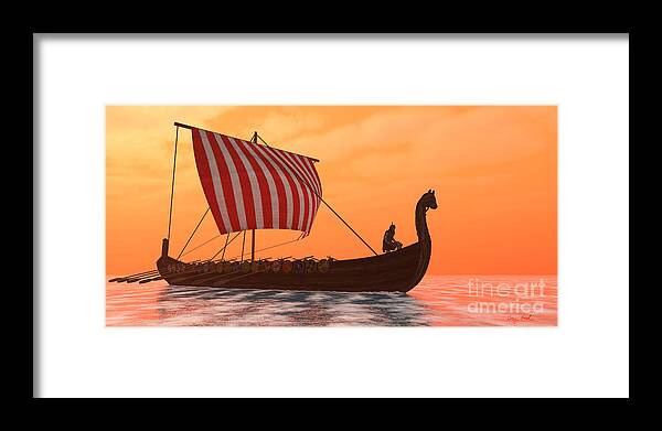 Viking Framed Print featuring the painting Viking Longship Ventures by Corey Ford