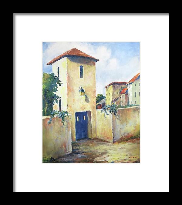 Italian Framed Print featuring the painting Tuscan Villa with a Blue Door by ML McCormick
