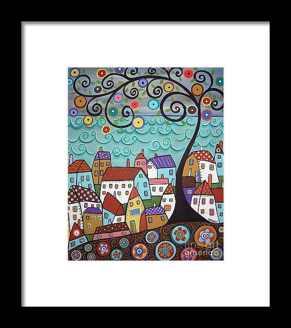 Seascape Framed Print featuring the painting Village By The Sea by Karla Gerard