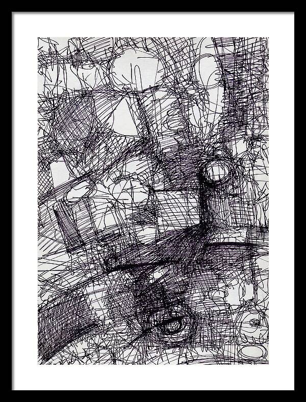 Abstract Framed Print featuring the drawing Village by John Kaelin