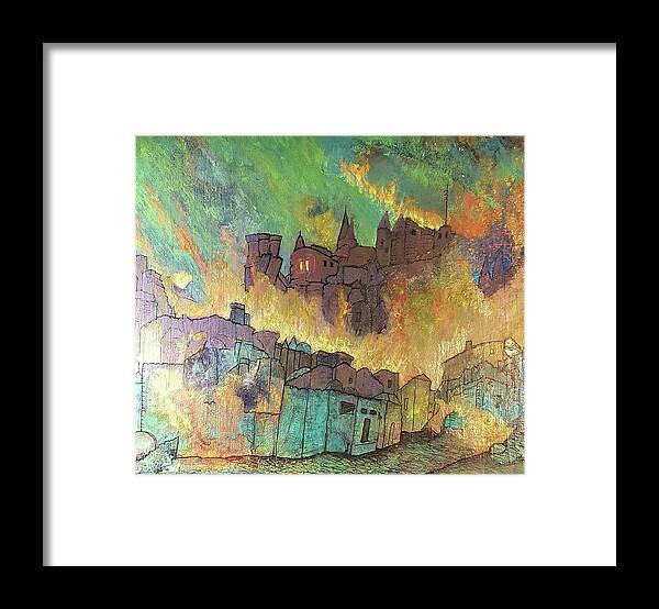 #abstractart #acrylicartforsale #artforsale #paintingsforsale #acrylicinks #acrylicinkpaintings Framed Print featuring the drawing Village on fire by Cynthia Silverman