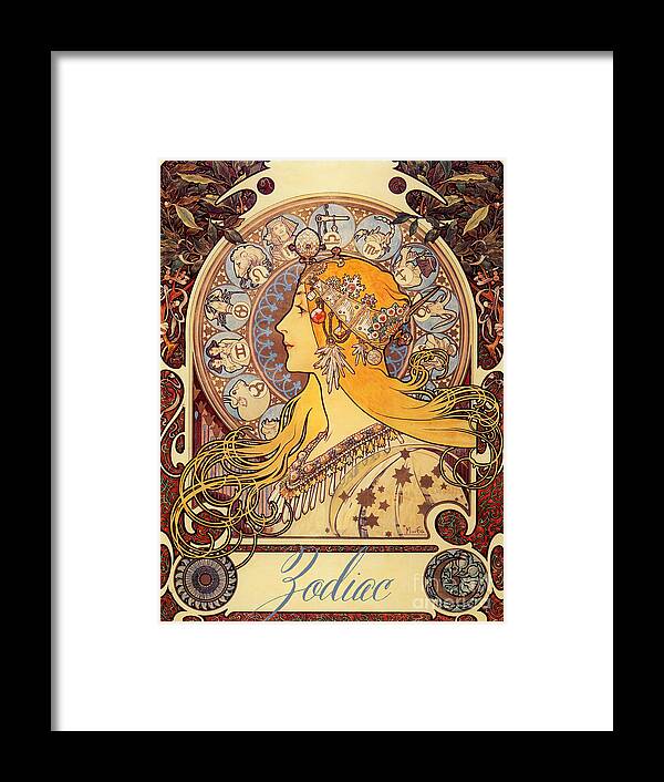 Vintage Framed Print featuring the painting Vintage Art Nouveau Zodiac by Mindy Sommers