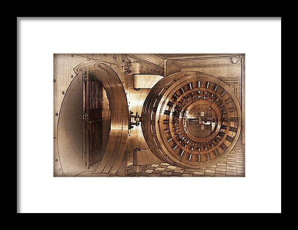 ‘bank Vaults & Locks’ Collection By Serge Averbukh Framed Print featuring the digital art Vintage Bank Vault Door and Lock No. 1 by Serge Averbukh