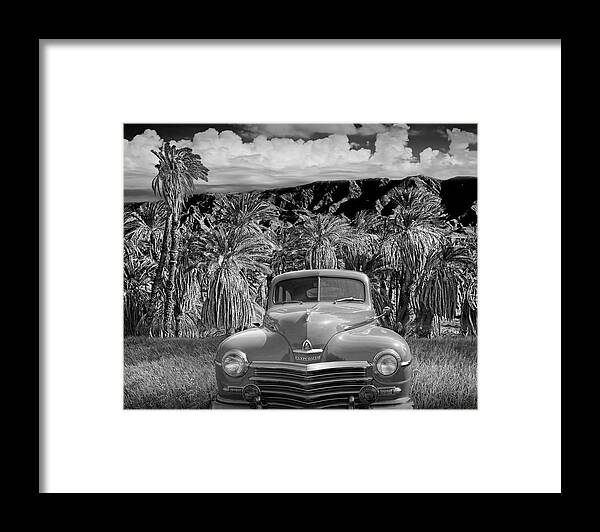 Car Framed Print featuring the photograph Vintage Blue Plymouth Automobile in Black and White by Randall Nyhof